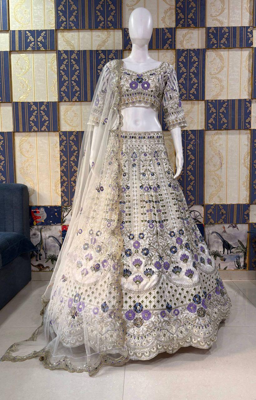 Mono Satin Silk Lehenga Choli, Butterfly Net Dupatta, Sequins Cut Work, Wedding Party Wear