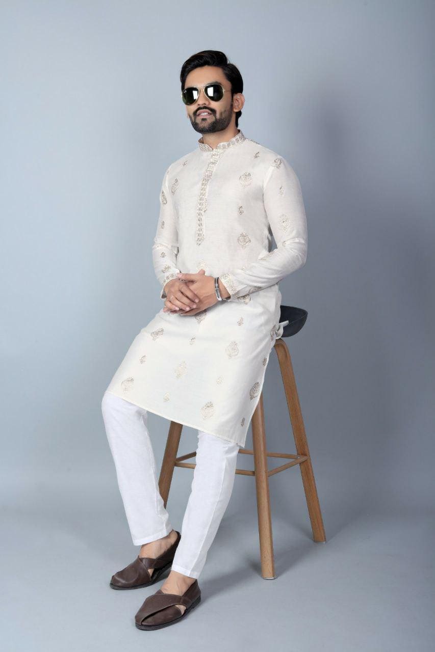 Men's Chanderi Silk Kurta Pajama Set, Traditional Indian Festive Wear, Wedding Party Outfit