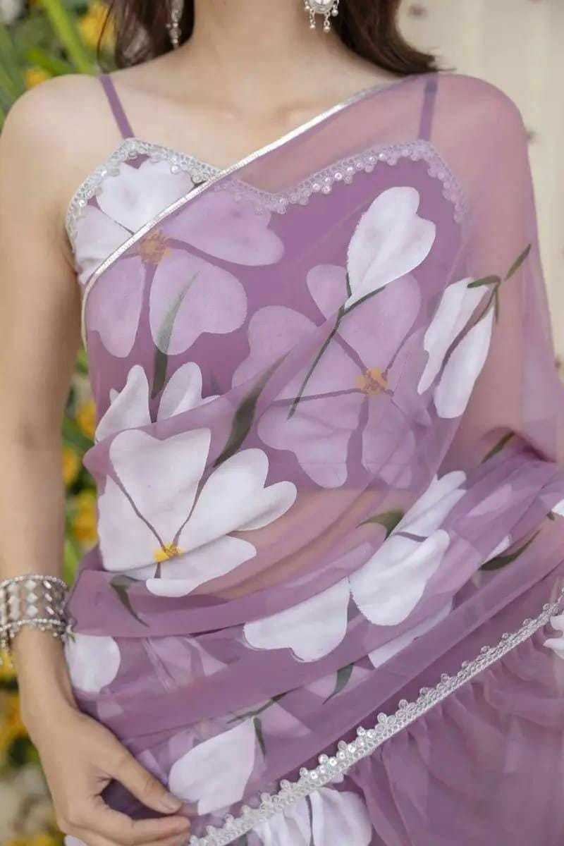 Printed Georgette Lehenga Set | Ruffle Dupatta, Mirror Lace Border (XXL)