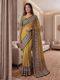 Chinon Ajrak Print Saree with Real Mirror Work | Unstitched Blouse Piece