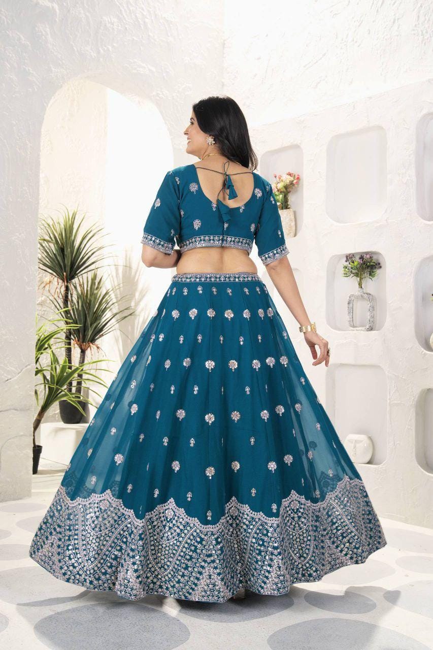 Faux Georgette Lehenga Choli Set | Sequin Embroidery, Net Dupatta, Festive Wear