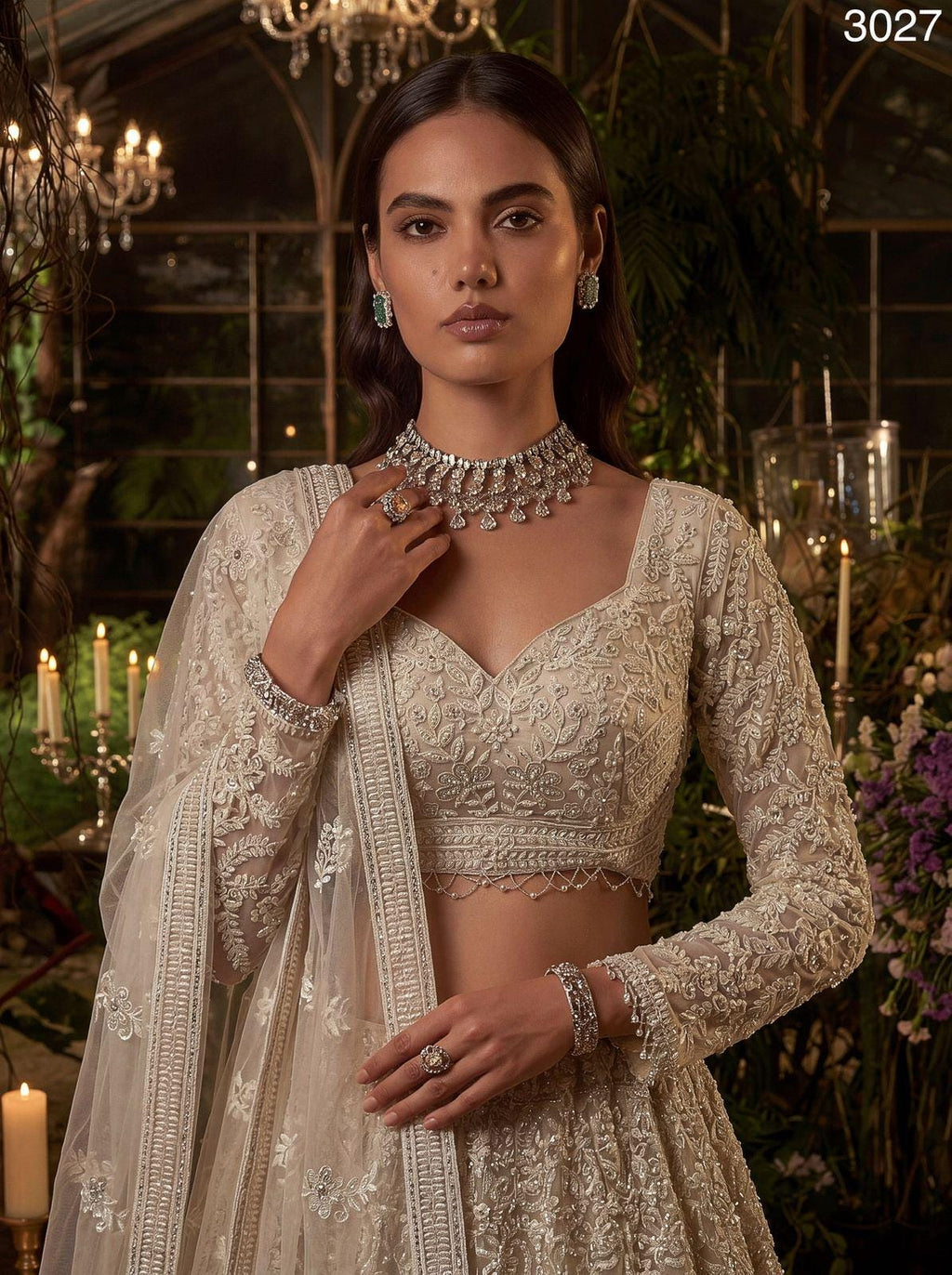 Heavy Net Bridal Lehenga Choli, Paisley Pearl Sequin Work, 5 Meter Flare Couture Set