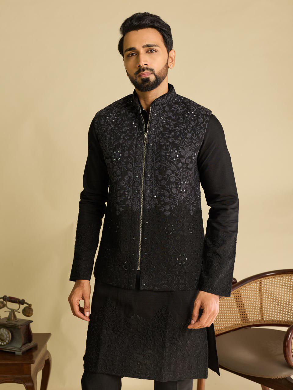 Art Silk Kurta Koti Set | Real Mirror Multi Thread Embroidery Wedding Outfit