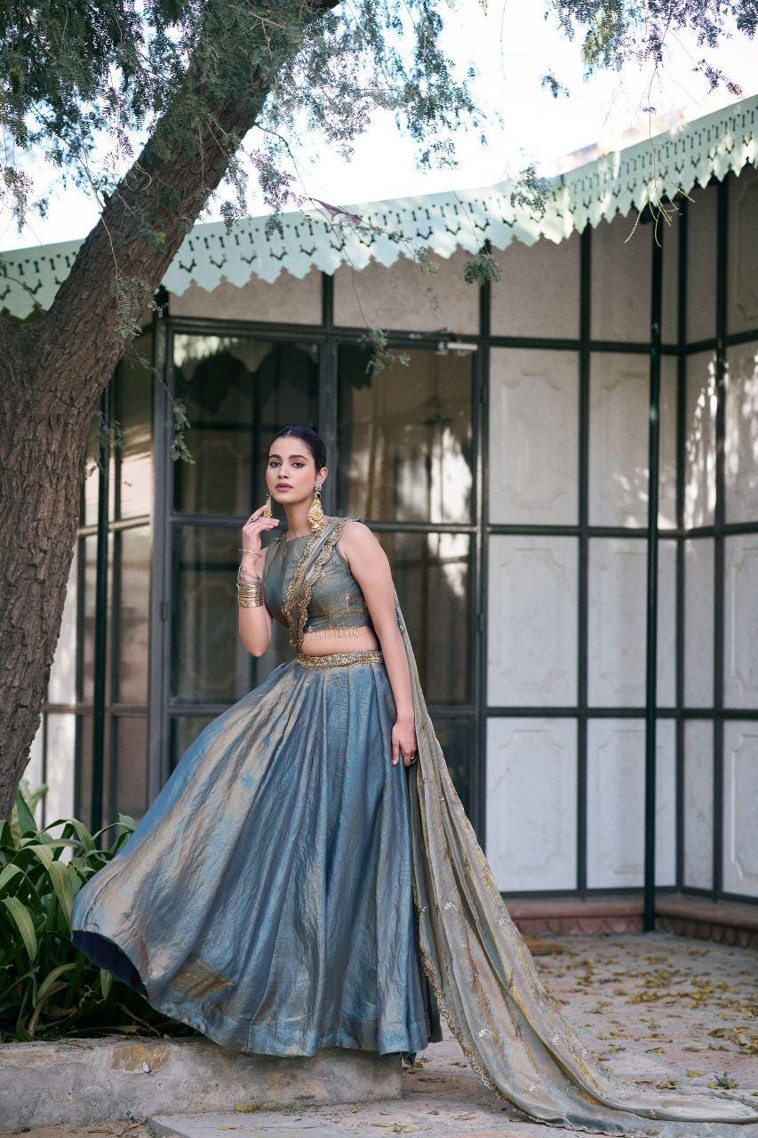 Fendi Lehenga Choli Set | Sequins Embroidery, 5 Meter Flair, Bridal Party Wear