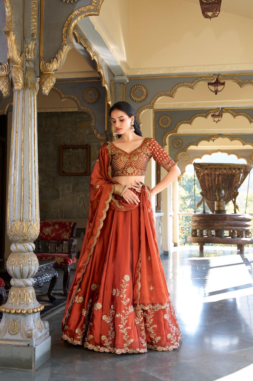 Rangoli Silk Embroidered Lehenga Choli Set, Zari Dori Sequins Work, Indian Wedding Outfit