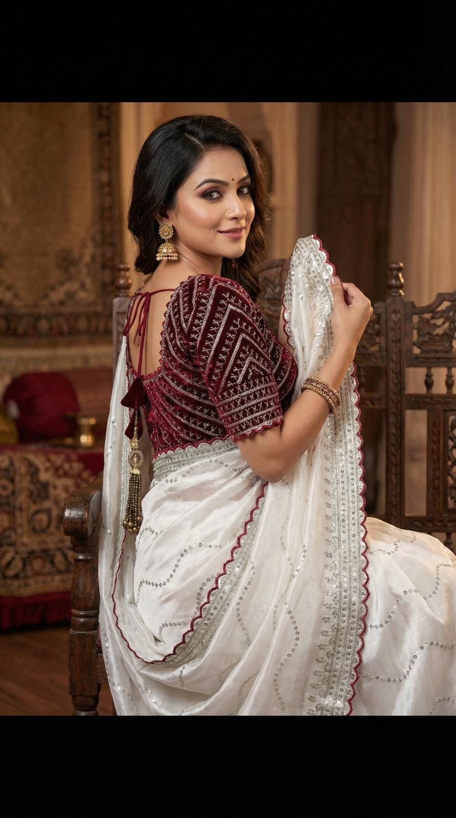 Pure Zimmy Choo Silk Saree, Sequins Embroidery, Velvet Stitched Blouse, Festive Wear