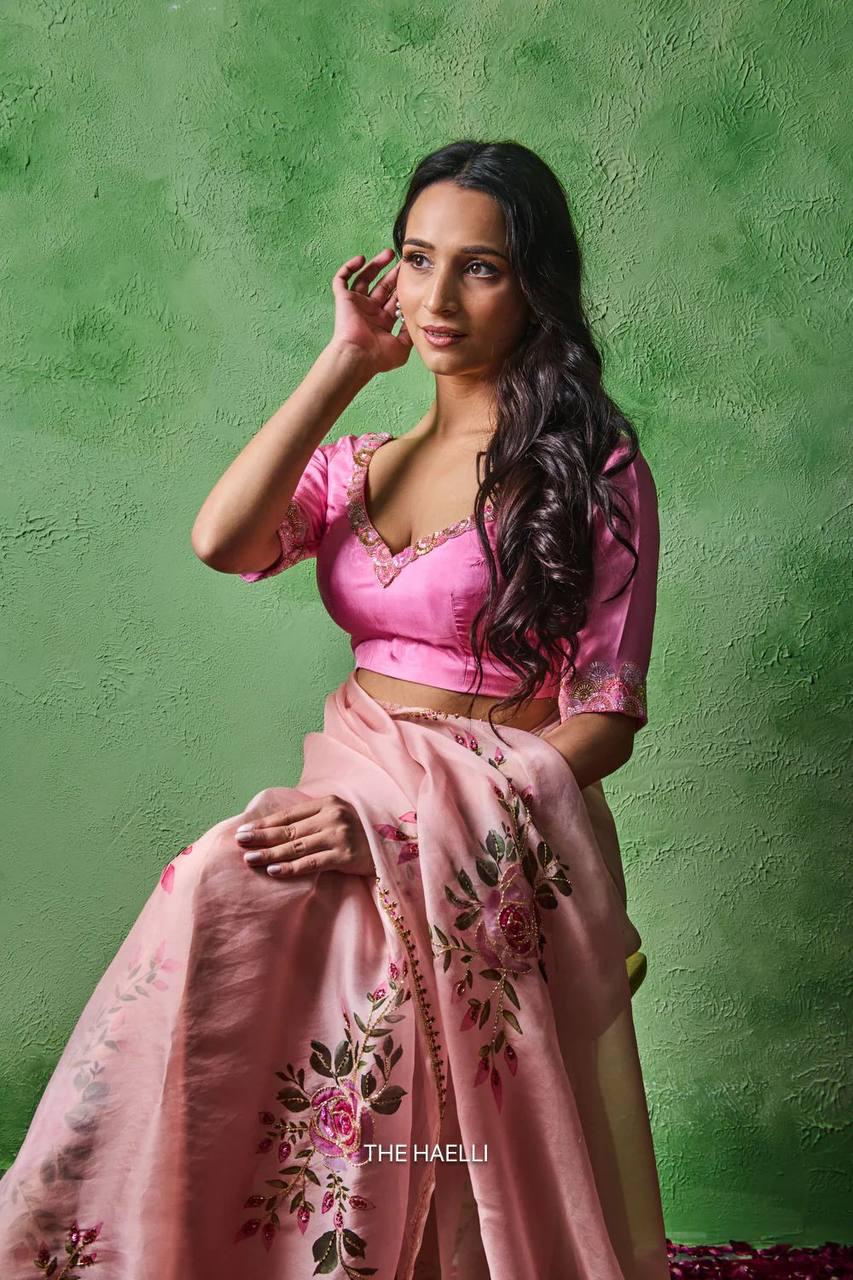 Soft Tabby Floral Sparrow Print Lehenga Choli | Handwork Cutdana Indian Wedding Festive Wear