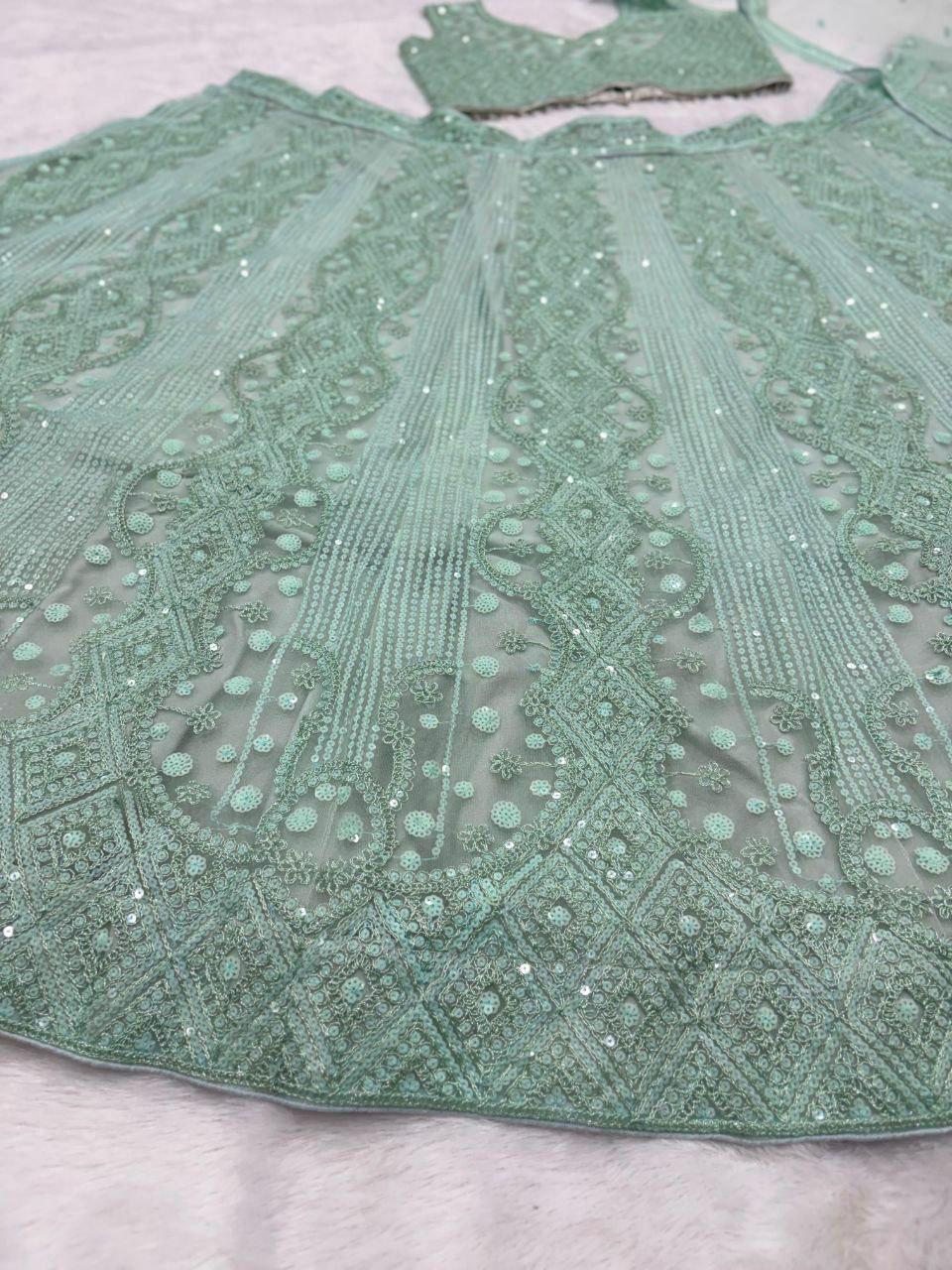 Embroidered Butterfly Net Bridal Lehenga Choli Set with Sequins & Dori Work