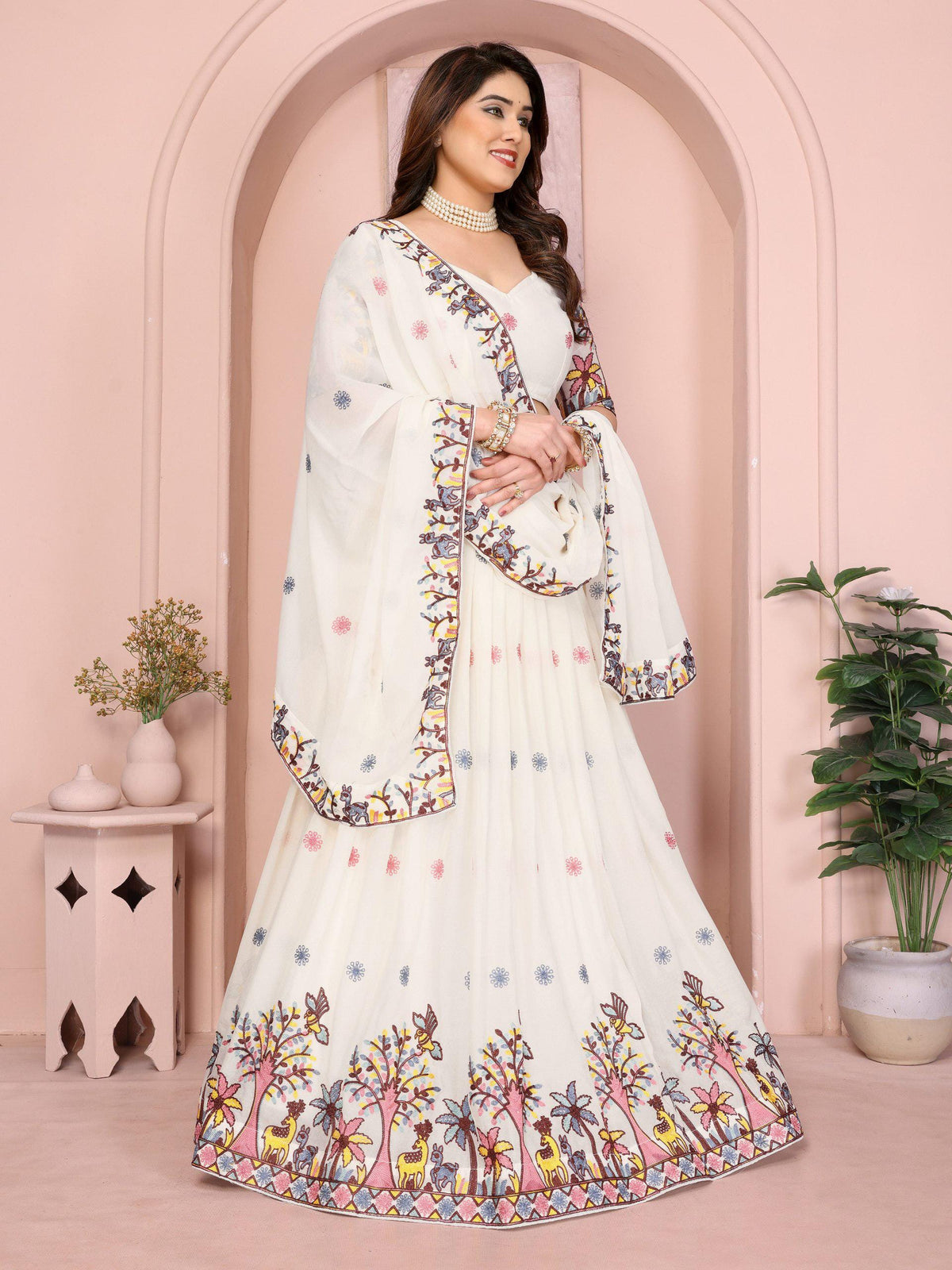 Embroidered Star Georgette Lehenga Choli Set | Indian Wedding Wear, Bridal Festive (2 Colours)