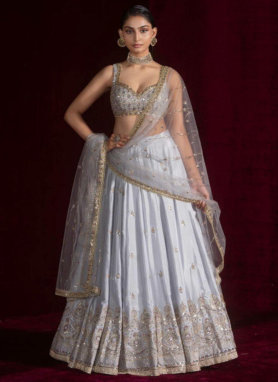 Satin Silk Lehenga Choli Set | Sequins Dori Zari Work, Bridal Party Wear