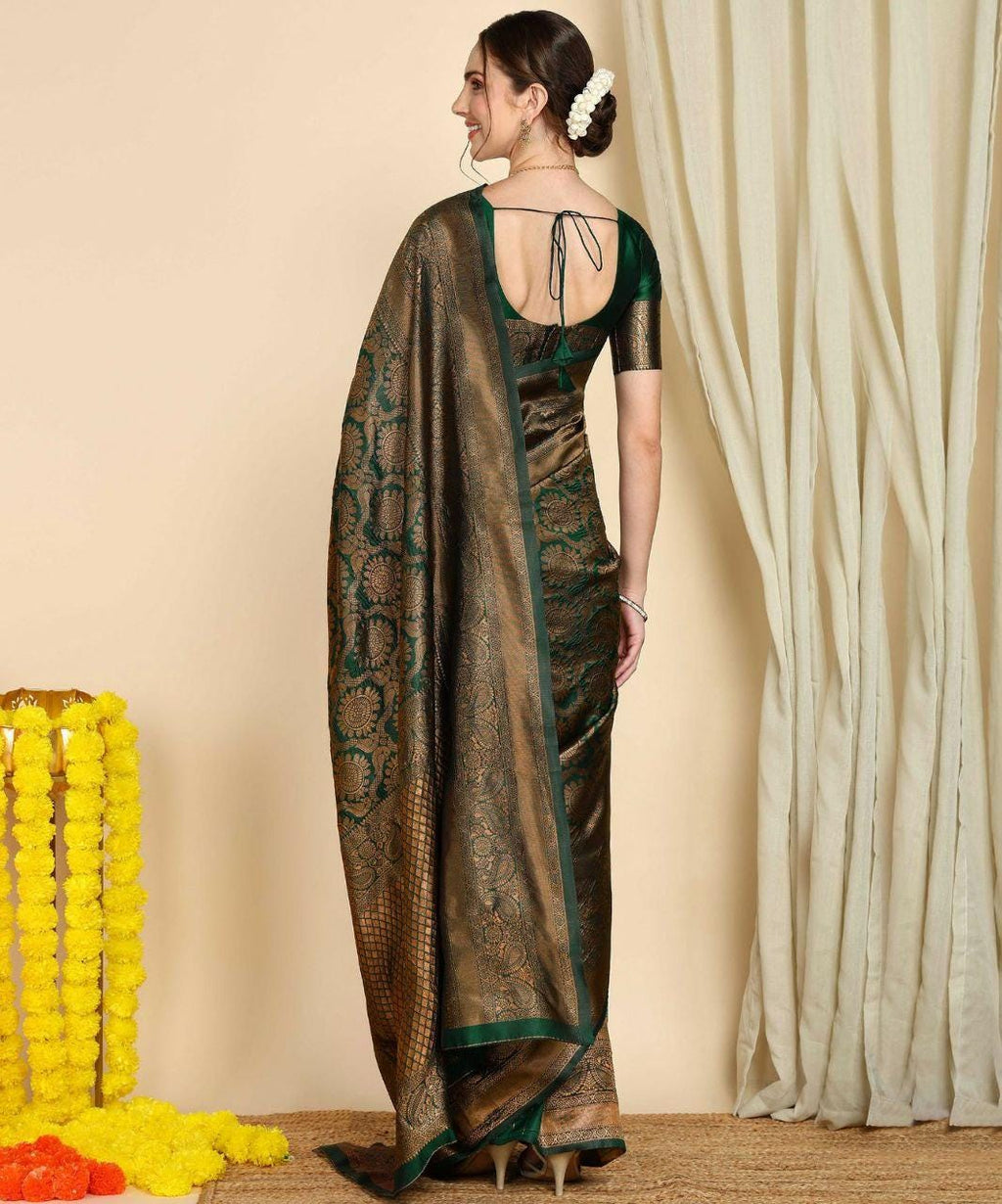 Banarasi Soft Silk Saree, Jacquard Border Blouse, Wedding Festive Indian Traditional Wear