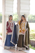 NC Silk Sharara Suit, Sequins Cording Embroidery, Designer Party Wear Kurti Set