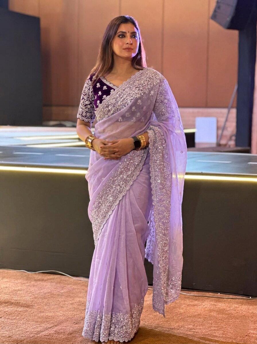 Soft Organza Embroidered Saree | Cutwork Border, Mono Banglory Silk Blouse, Festive Wear