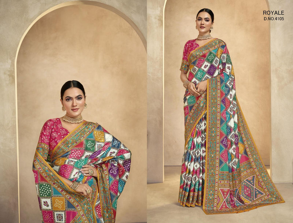 Rajwadi Crepe Saree, Digital Foil Print, Royal Festival Wear Indian Saree