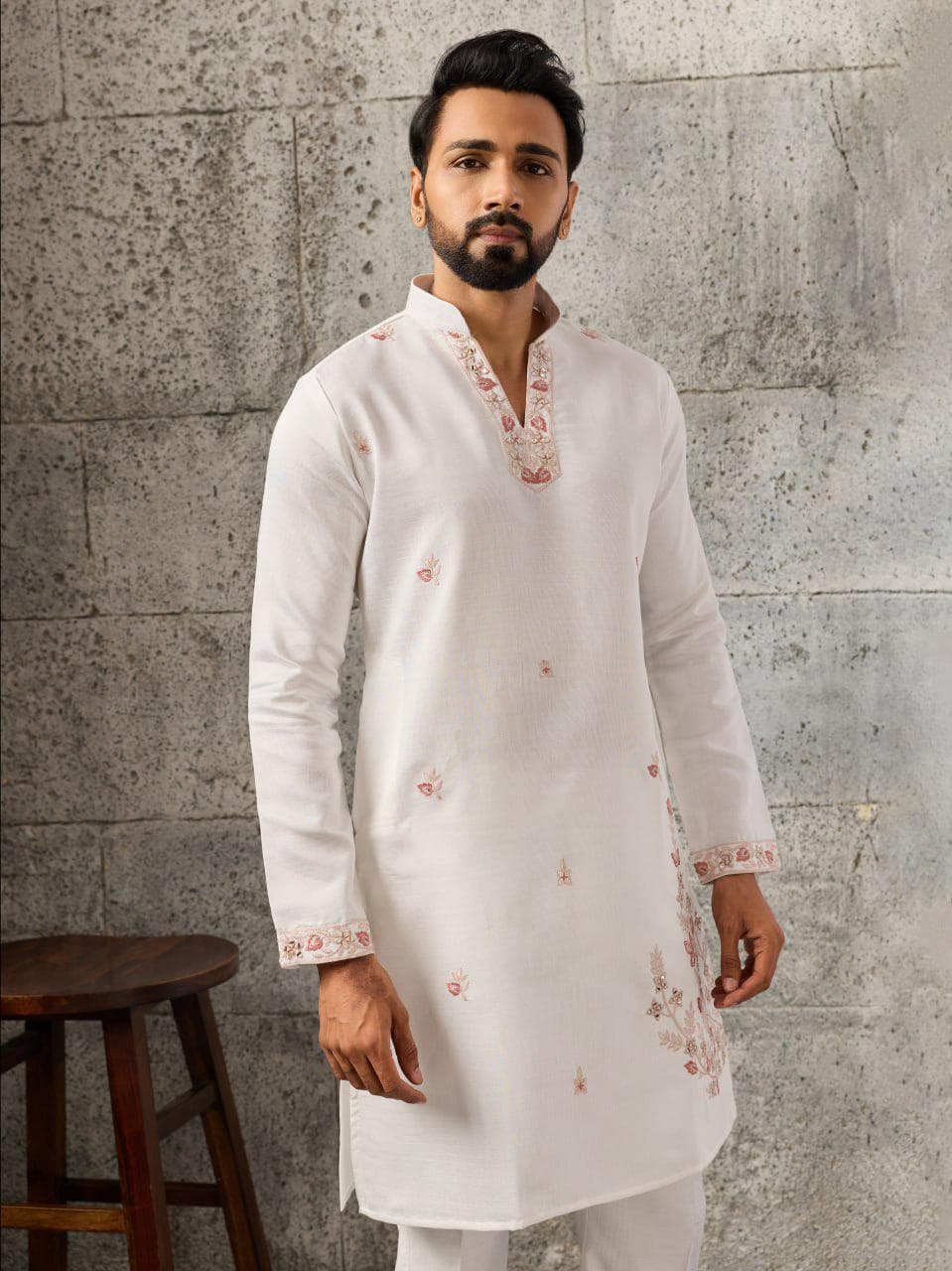 Art Silk Kurta Koti Pant Set | Mirror Work Embroidery Festive Wear