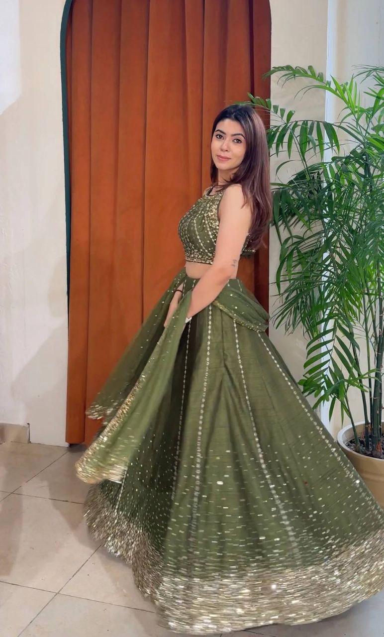 Heavy Thai Silk Lehenga Choli Set | Sequin Work, 3.5 Meter Flare, Bridal Party Wear