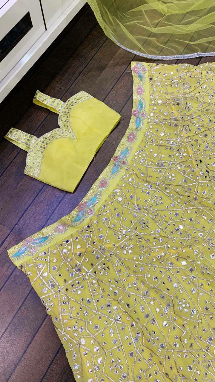 Georgette Lehenga Choli Set, Zari Foil Work, Ruffle Border, Indian Wedding Outfit