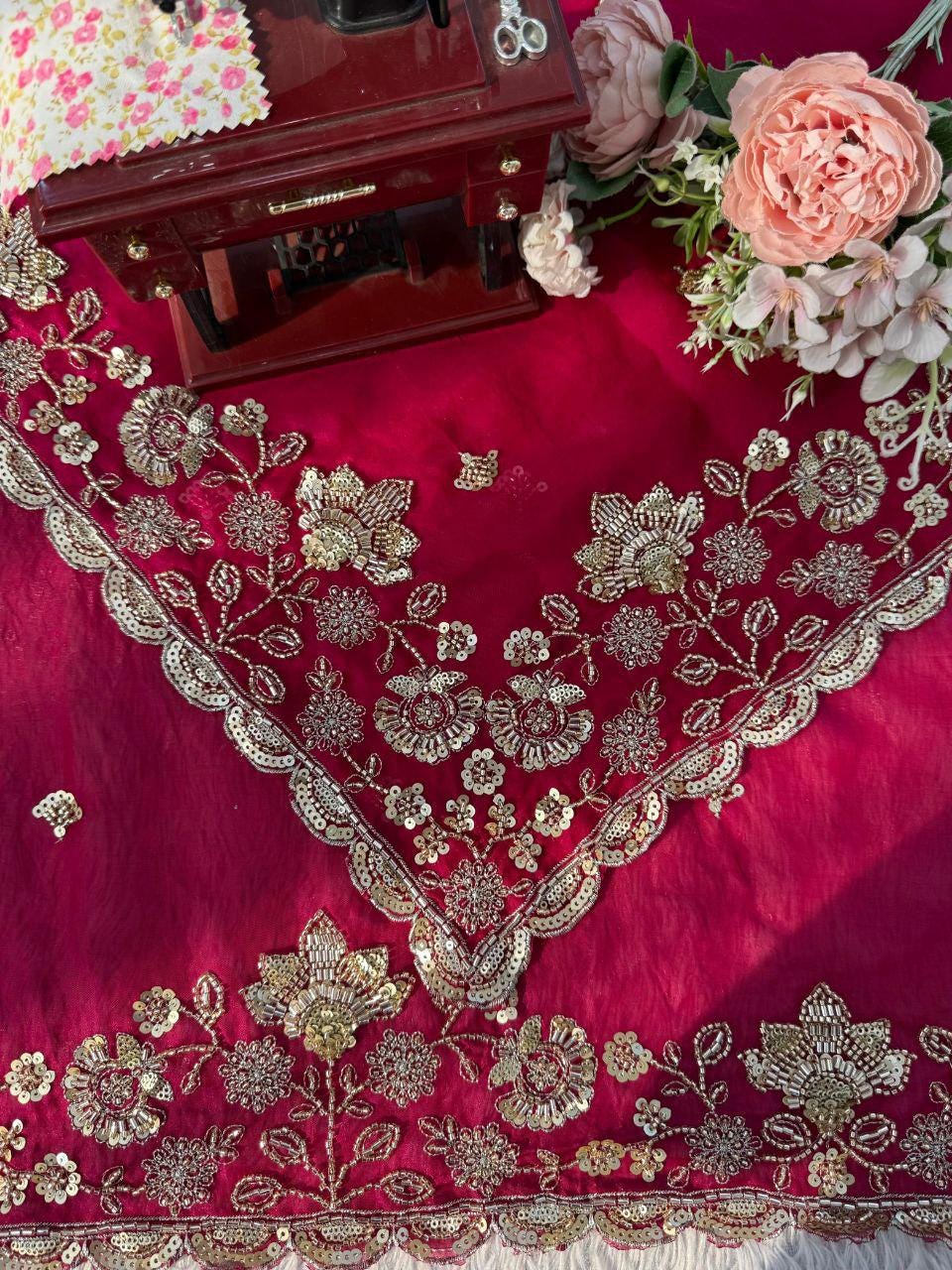 Luxury Fendy Silk Saree with Heavy Bead & Sequin Embroidery