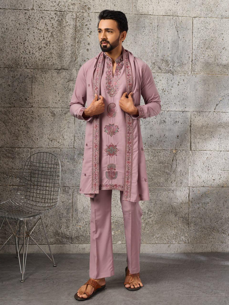 Japanese Fabric Kurta Pant Set | Thread Sequin Embroidered Ethnic Festive Outfit