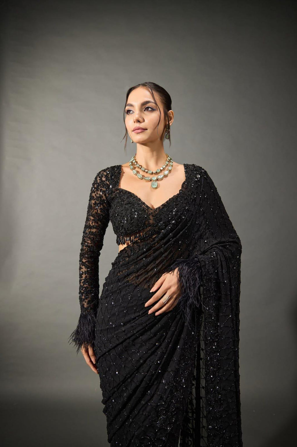 Elegant Heavy Embroidered Faux Georgette Saree