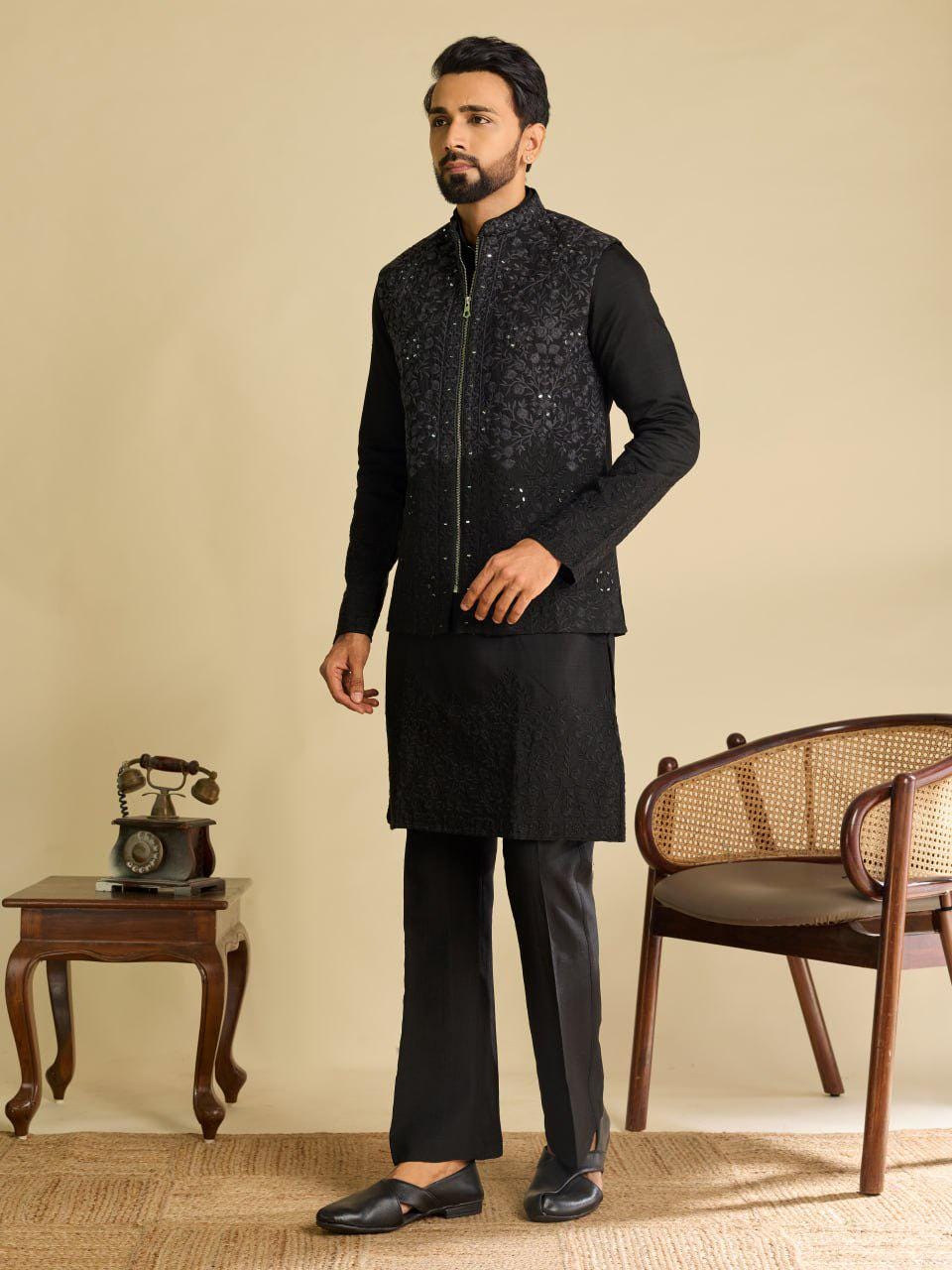 Art Silk Kurta Koti Set | Real Mirror Multi Thread Embroidery Wedding Outfit