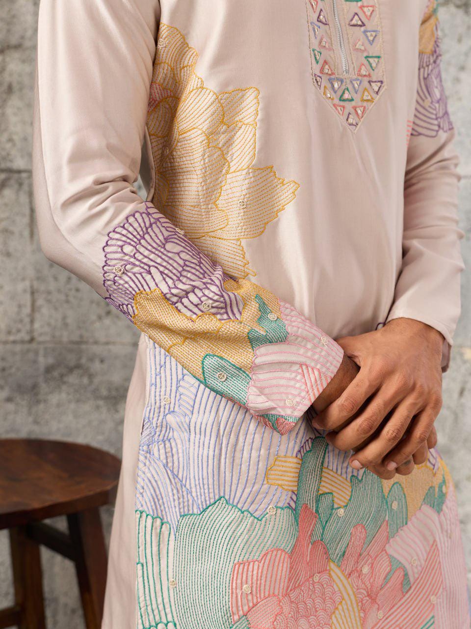 Men's Silk Kurta Pant Set | Thread Sequin Embroidery, Festive Wedding Outfit