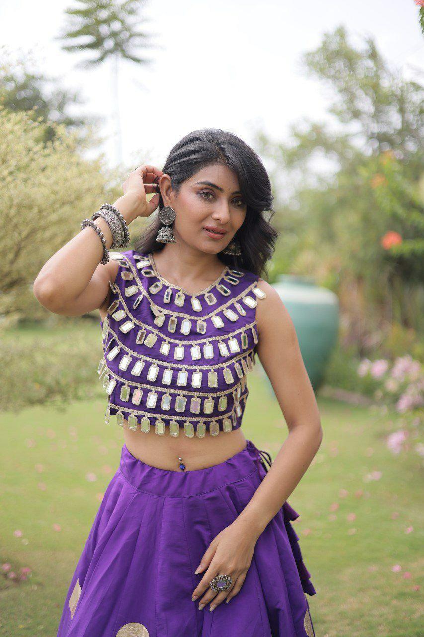 Roman Silk Lehenga Choli Set | Gota Work, Mirror Lace Blouse, Festive Wear