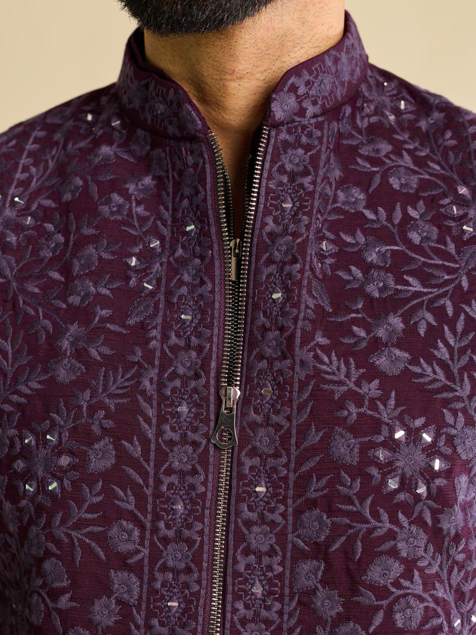 Art Silk Kurta Koti Set | Real Mirror Multi Thread Embroidery Wedding Outfit