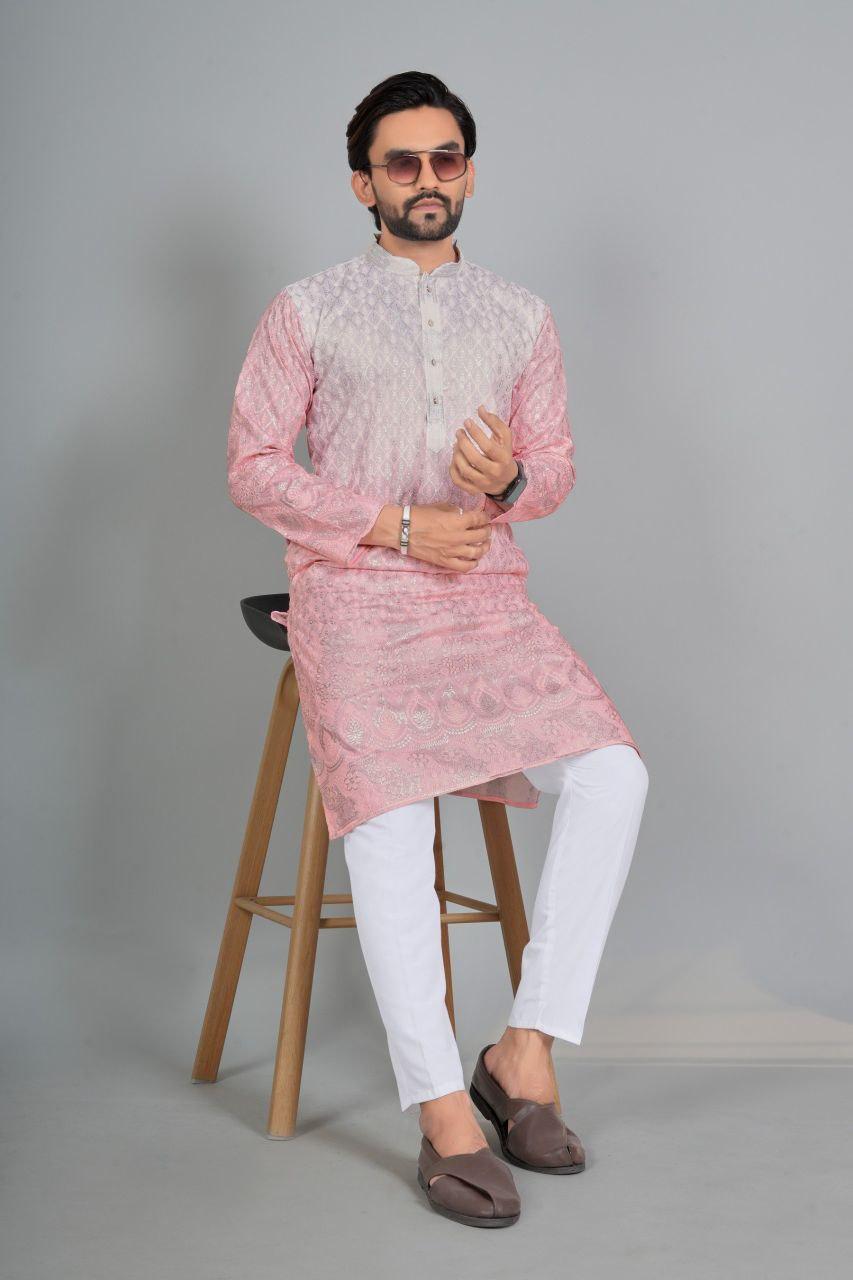 Men's Roman Silk Kurta Pajama Set with Embroidered Koti, Festive Ethnic Wear