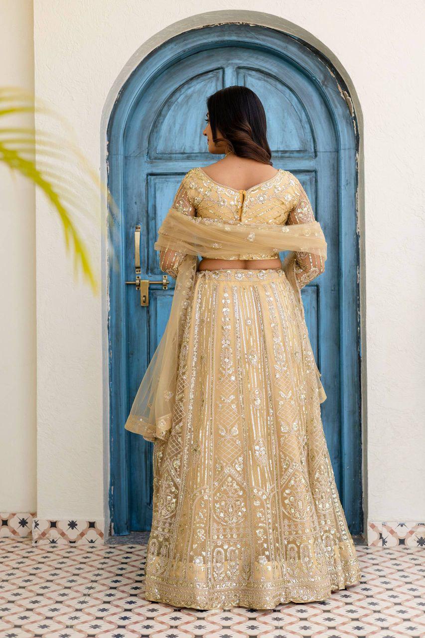 Butterfly Net Lehenga Set, Sequins Cording Embroidery, Bridal Wedding Festive Wear