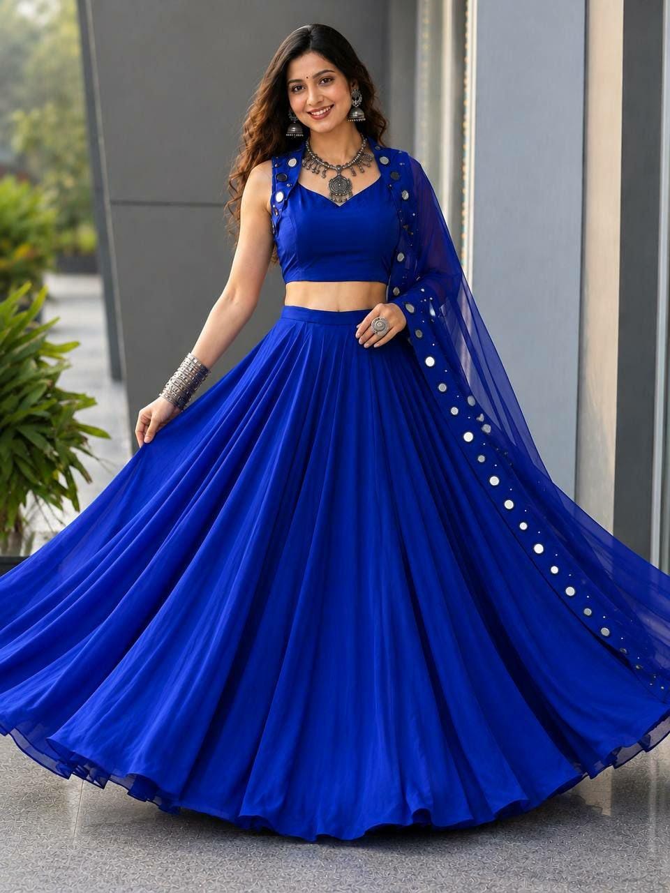 Pure Cotton Navratri Lehenga Choli Set | 8 Meter Flare Mirror Work Blouse Dupatta