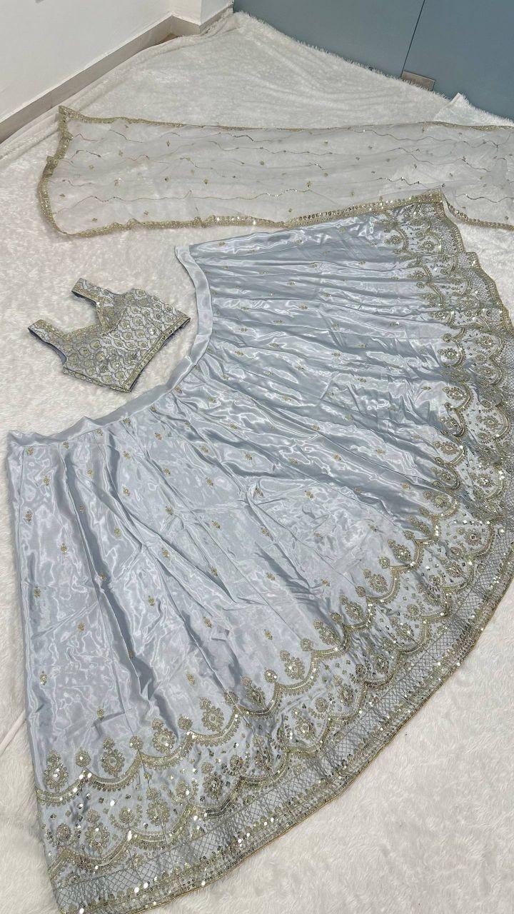 Satin Silk Lehenga Choli Set | Sequins Dori Zari Work, Bridal Party Wear