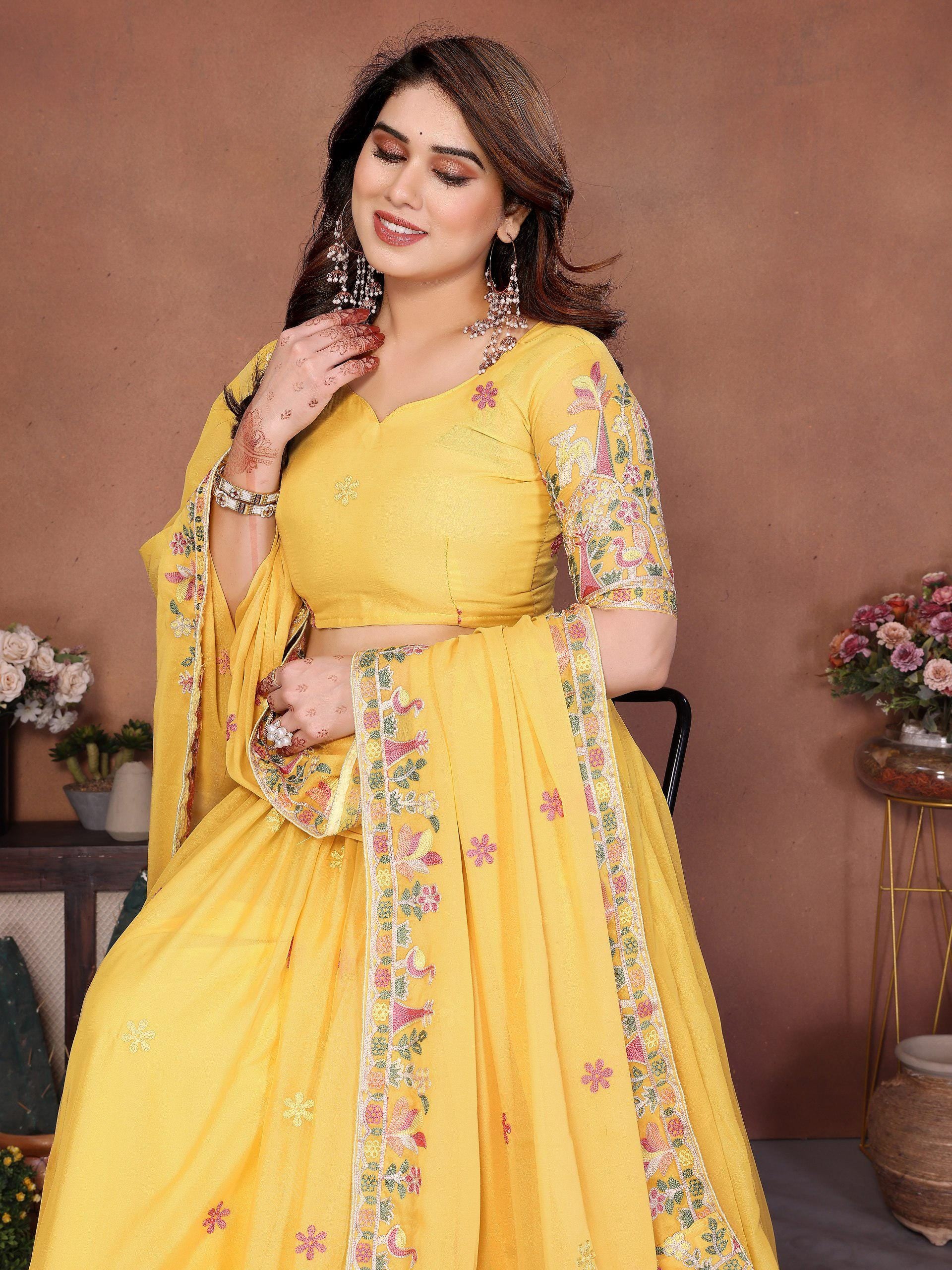 Embroidered Star Georgette Lehenga Choli Set, Indian Ethnic Wedding Party Wear
