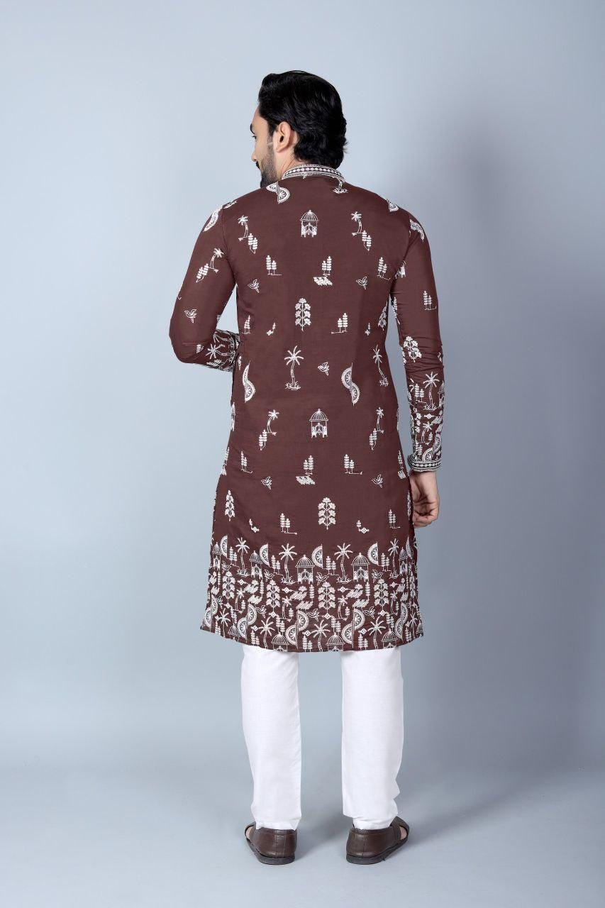 Men's Chanderi Silk Kurta Pajama Set | Festive Indian Ethnic Wear, Cotton Pajama