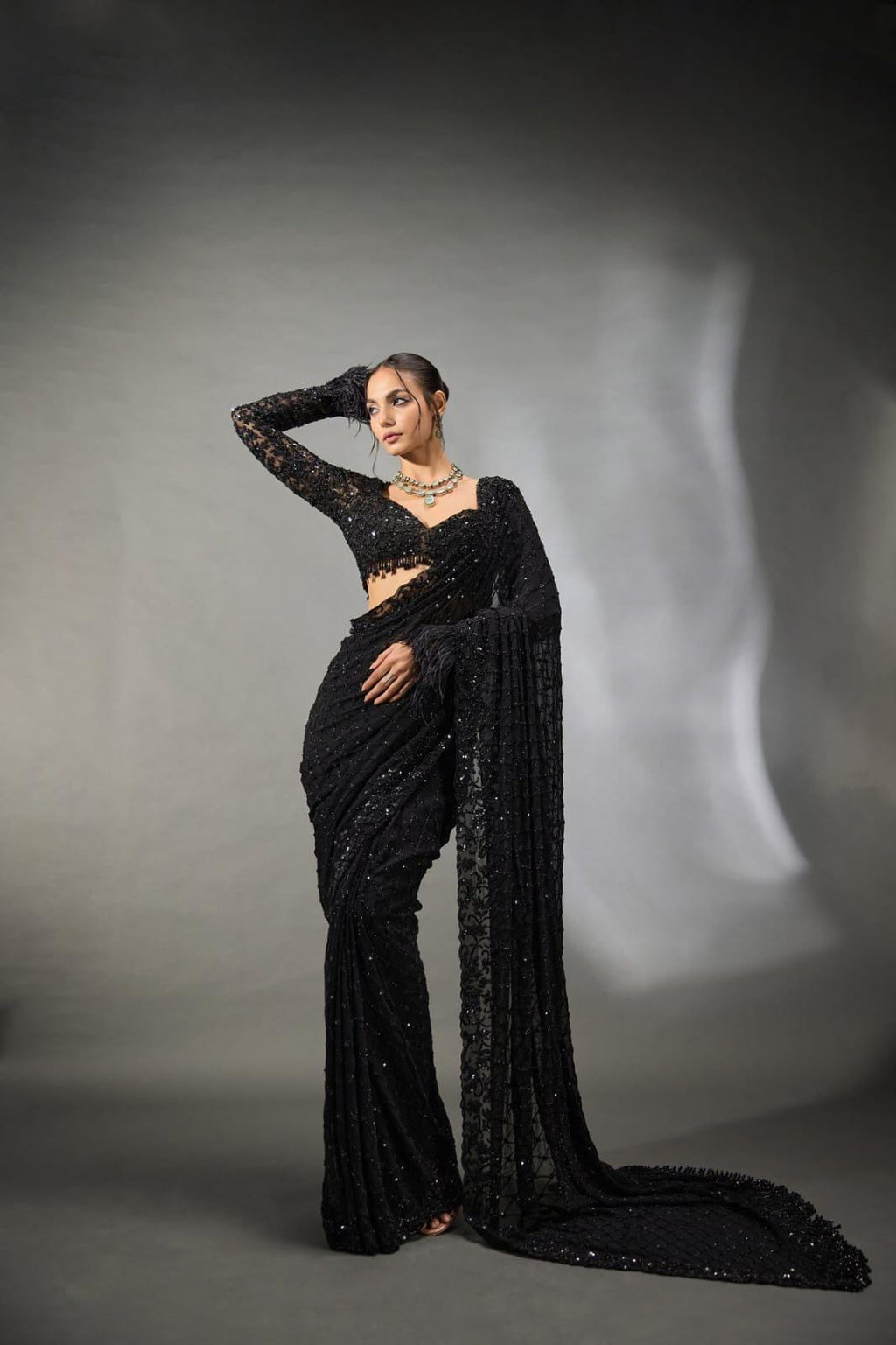 Elegant Heavy Embroidered Faux Georgette Saree