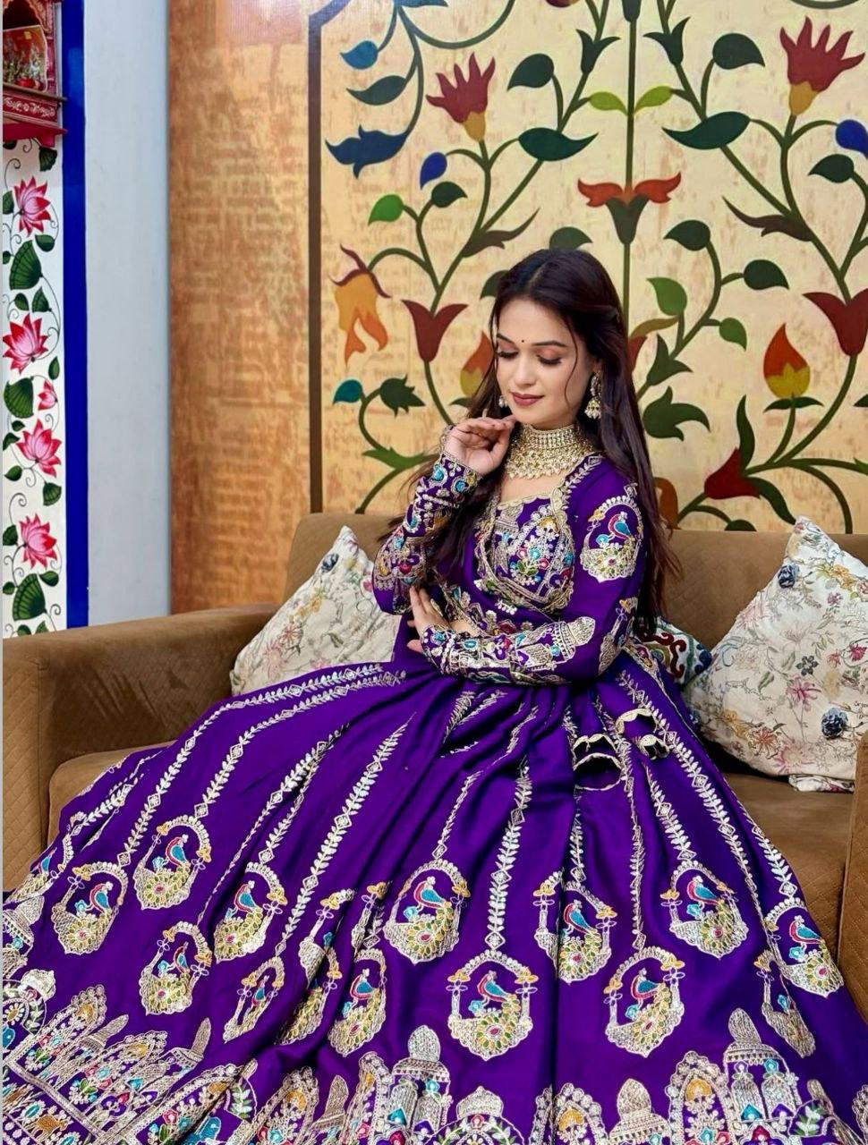 Pure Vichitra Lehenga Choli Set, Heavy Embroidery, Festive Wedding Wear