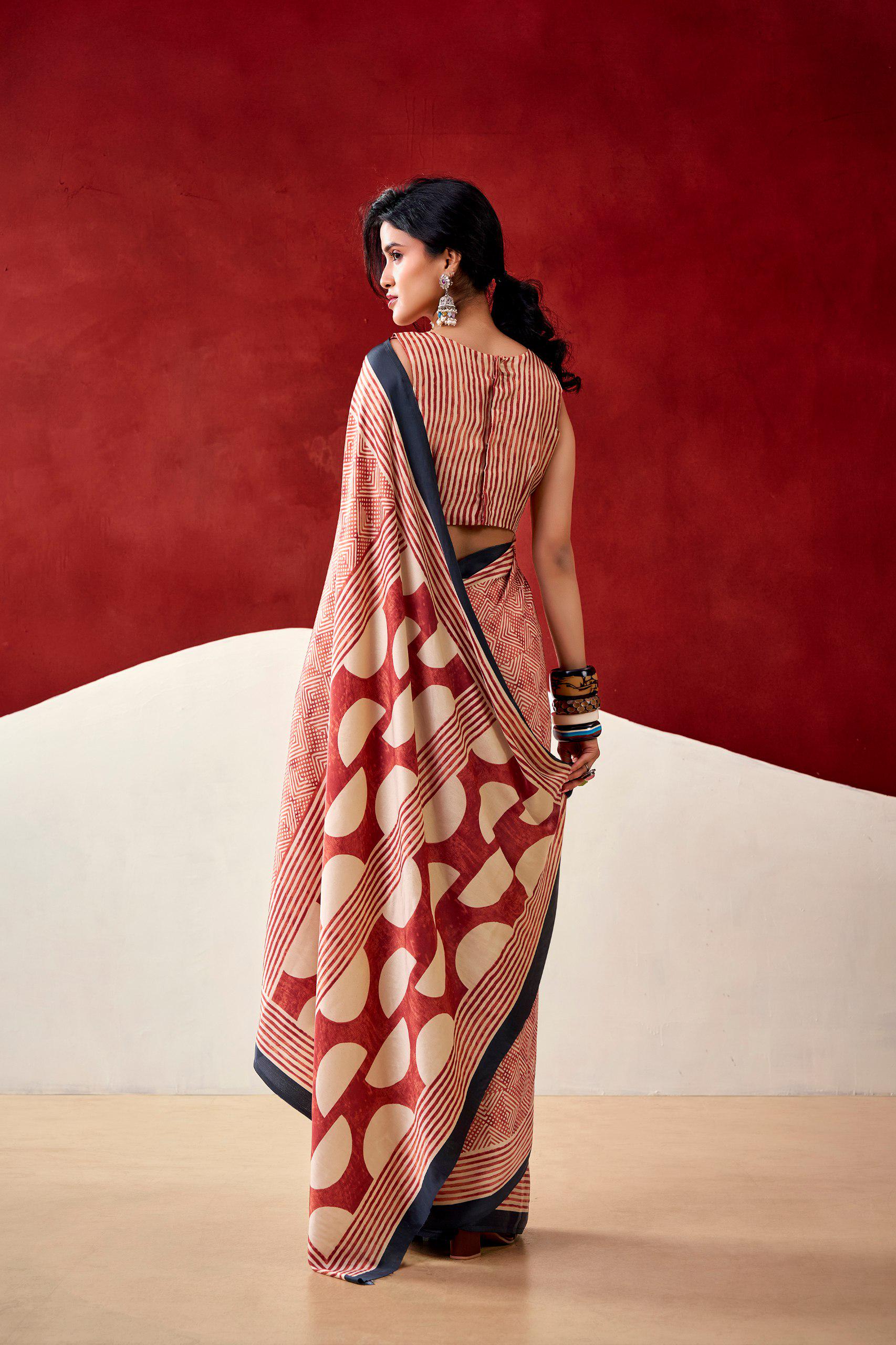 Dull Satin Printed Saree with Unstitched Blouse, Festive Party Wear Indian Saree