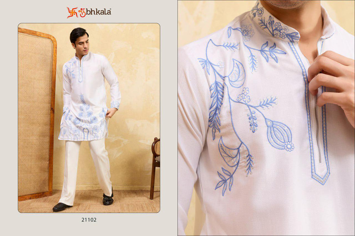 Men's Khadi Silk Embroidered Kurta Pant Set, Festive Ethnic Wear, Wedding Attire