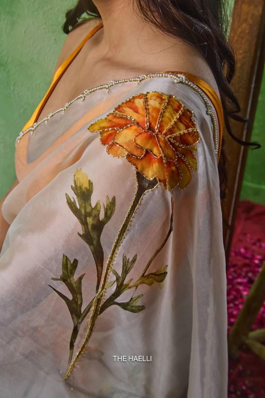 Soft Tabby Floral Sparrow Print Lehenga Choli | Handwork Cutdana Indian Wedding Wear