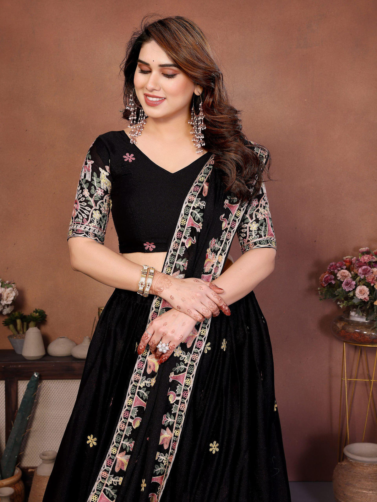 Embroidered Star Georgette Lehenga Choli Set | Indian Wedding Wear, Bridal Festive (3 Colours)
