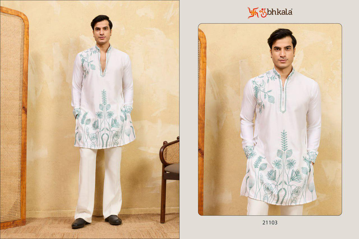 Men's Khadi Silk Embroidered Kurta Pant Set, Festive Ethnic Wear, Wedding Attire