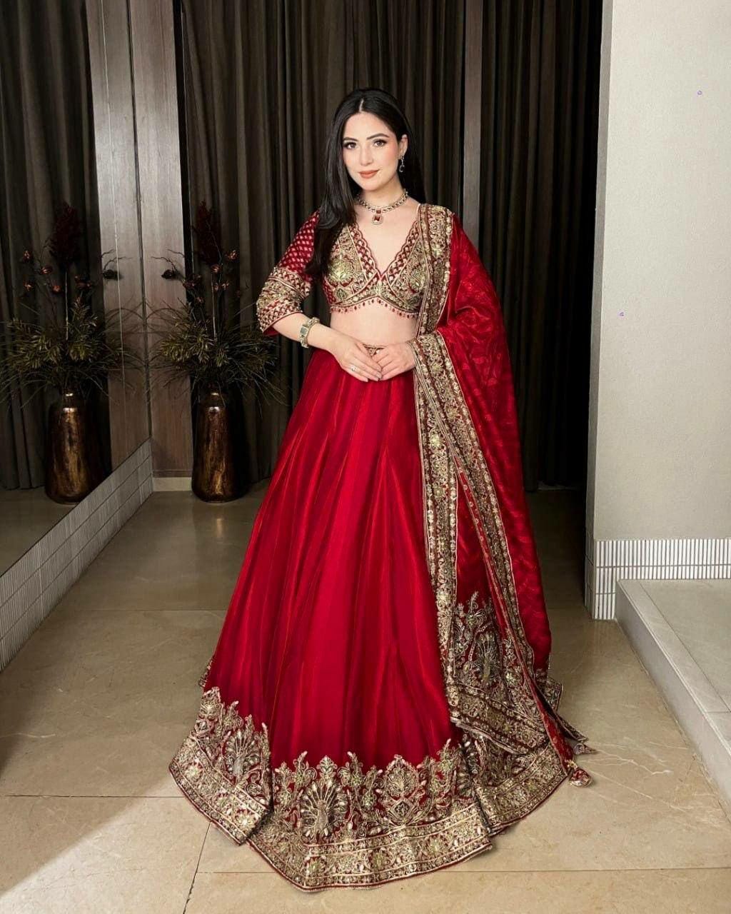 Chinon Silk Lehenga Choli Set | Sequin Embroidered, Digital Print Dupatta, Crystal Blouse