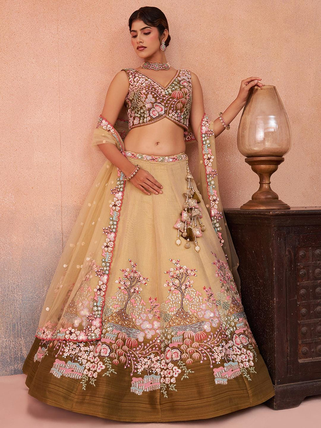 Ombre Net Lehenga Choli Set, Sequins Embroidery, Bridal Wedding Party Wear
