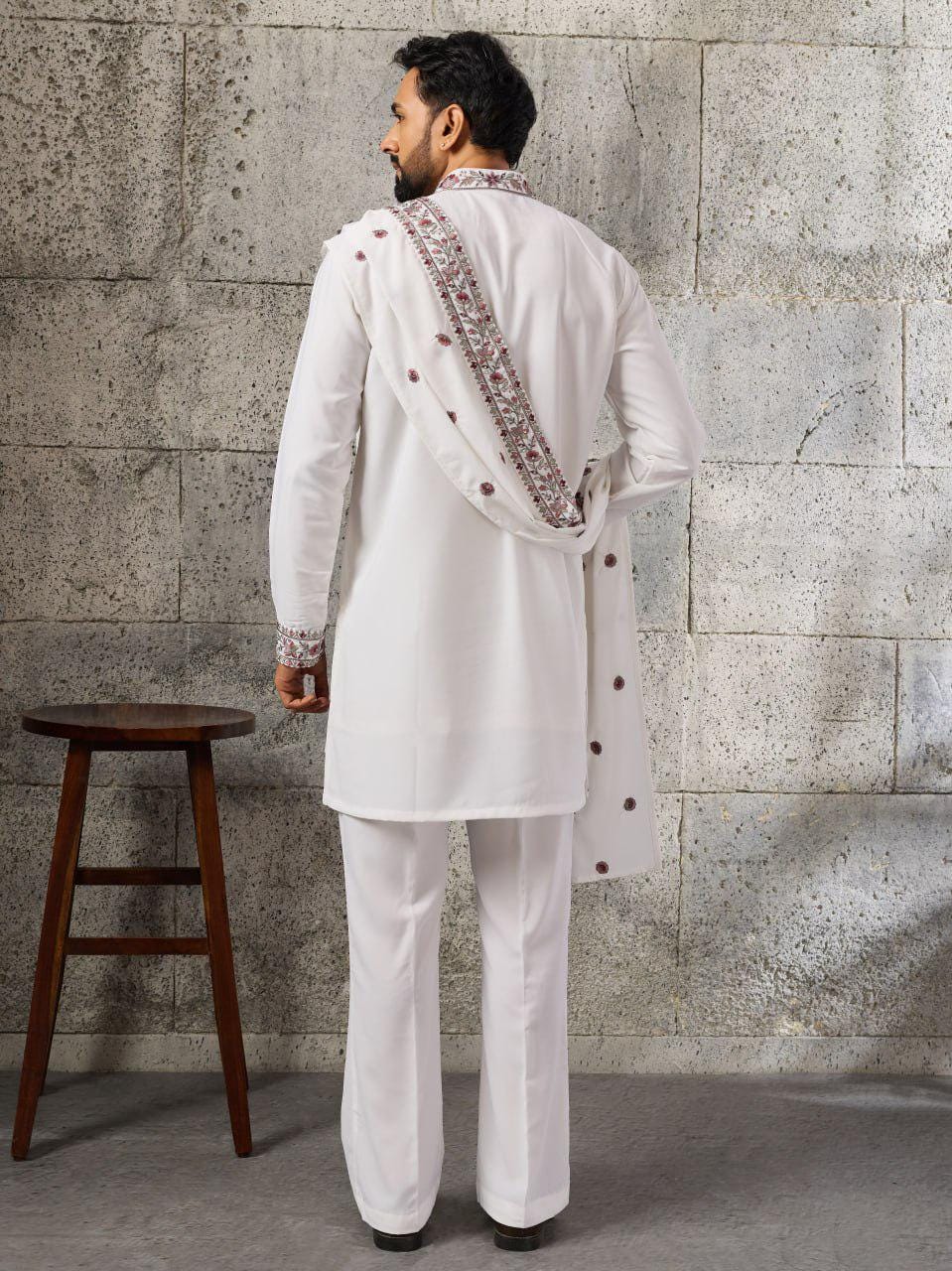 Embroidered Japanese Fabric Kurta Pant Set with Dupatta | Festive Ethnic Wear