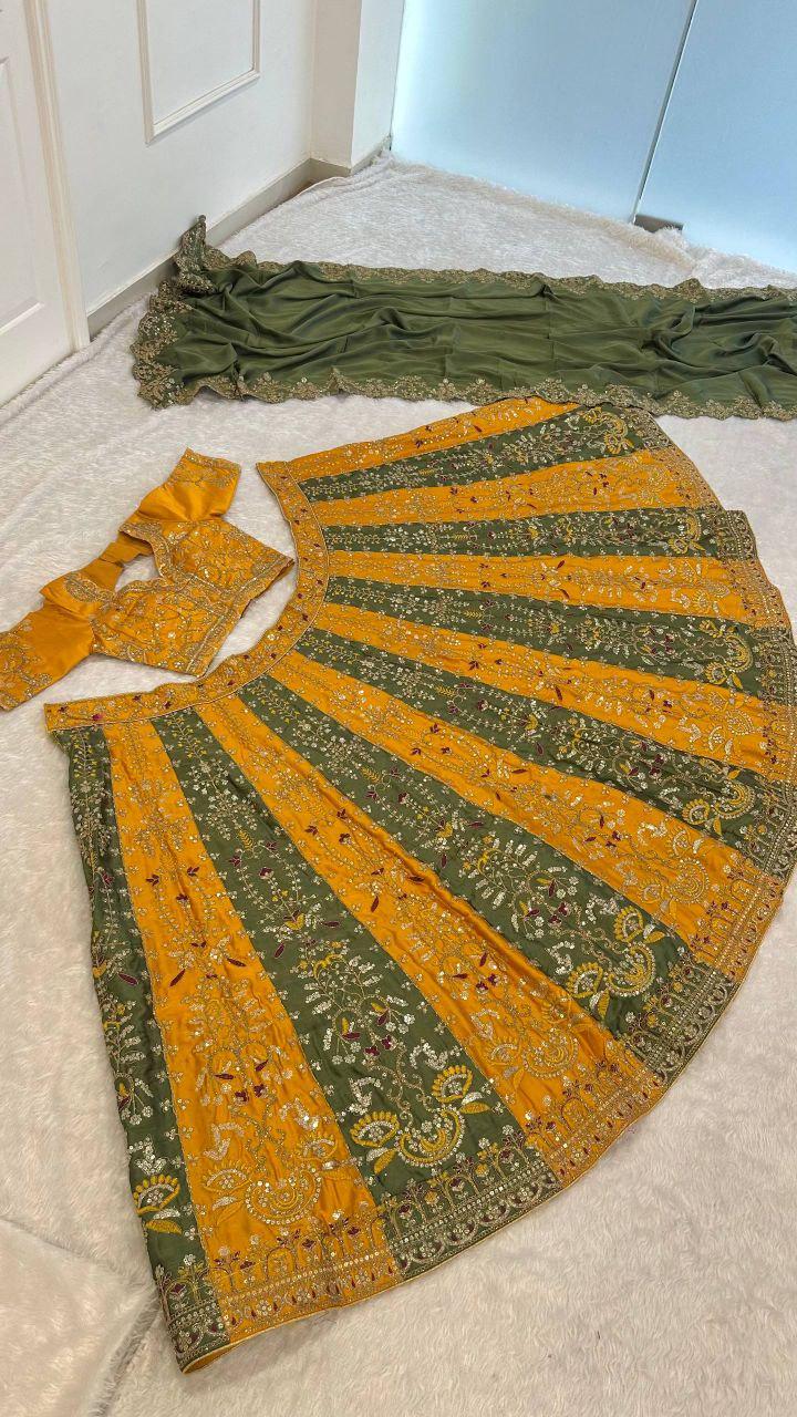 Roman Satin Silk Lehenga Choli Set | Sequins Dori Embroidery | Designer Wedding Flare (3.5 Meter)