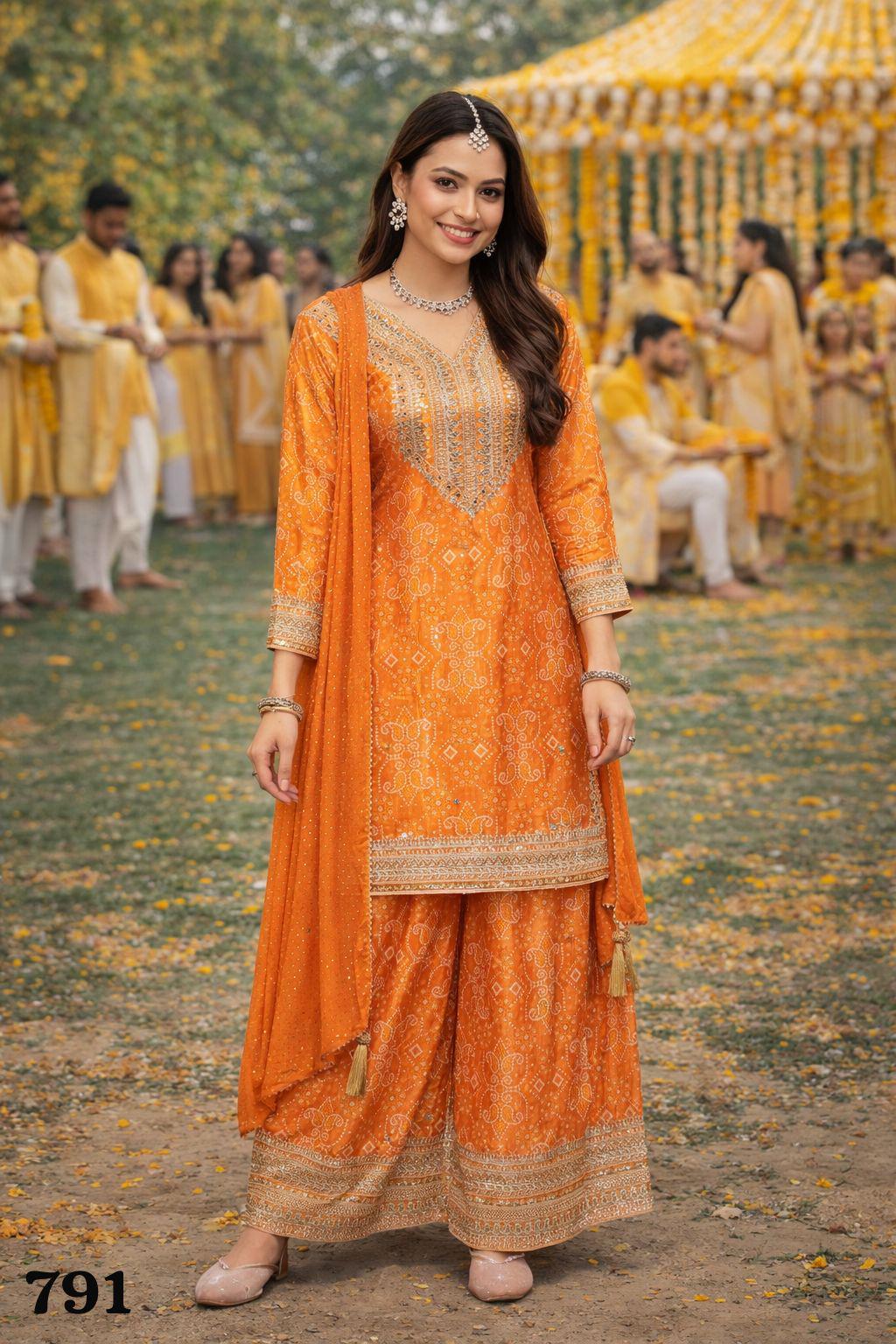 Embroidered Chinon Silk Palazzo Set with Viscose Dupatta, Festive Ethnic Outfit