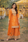 Embroidered Chinon Silk Palazzo Set with Viscose Dupatta, Festive Ethnic Outfit