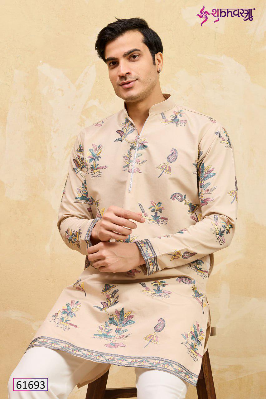 Viscose Silk Embroidered Kurta, Multi Thread Sequins Work, Indian Ethnic Festive Wear