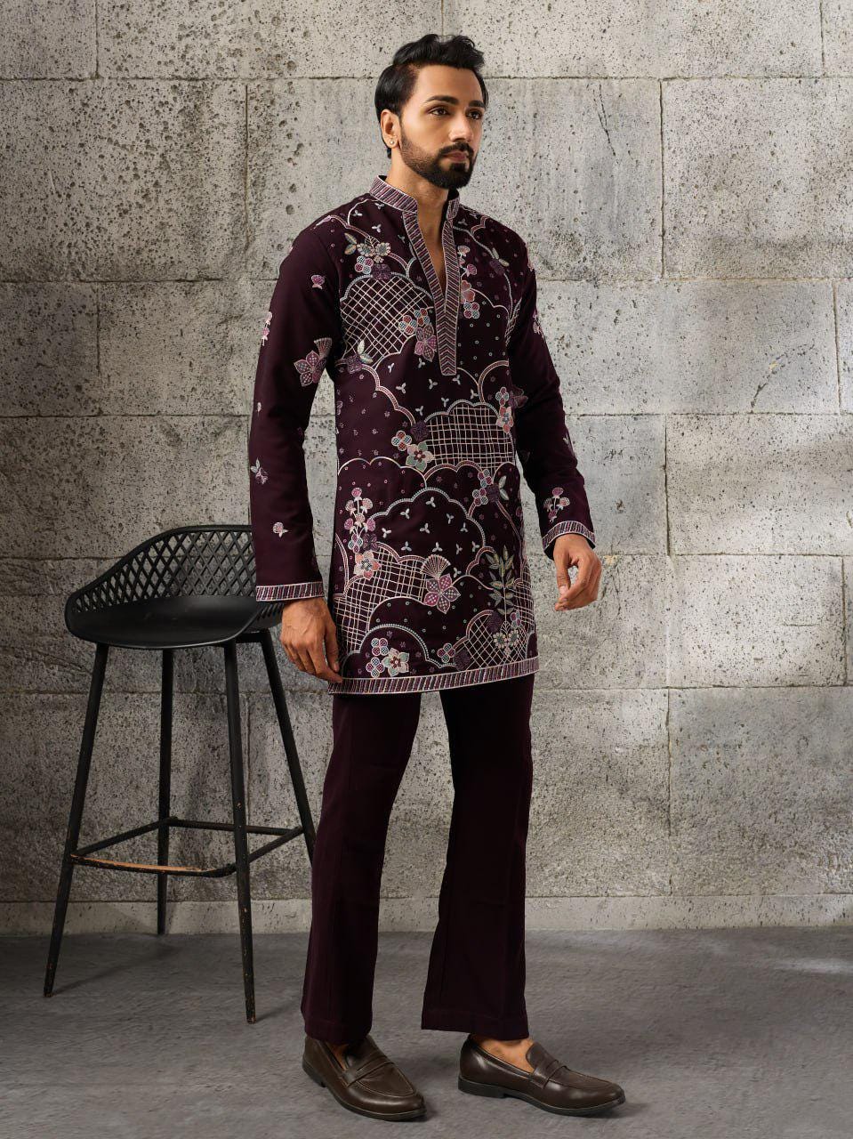 Men's Japanese Fabric Kurta Pant Set | Designer Festive Wear with Beads Work