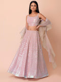 Blush Pink Sequin Embroidered Lehenga Choli Set | Organza Ruffle Dupatta, Wedding Wear